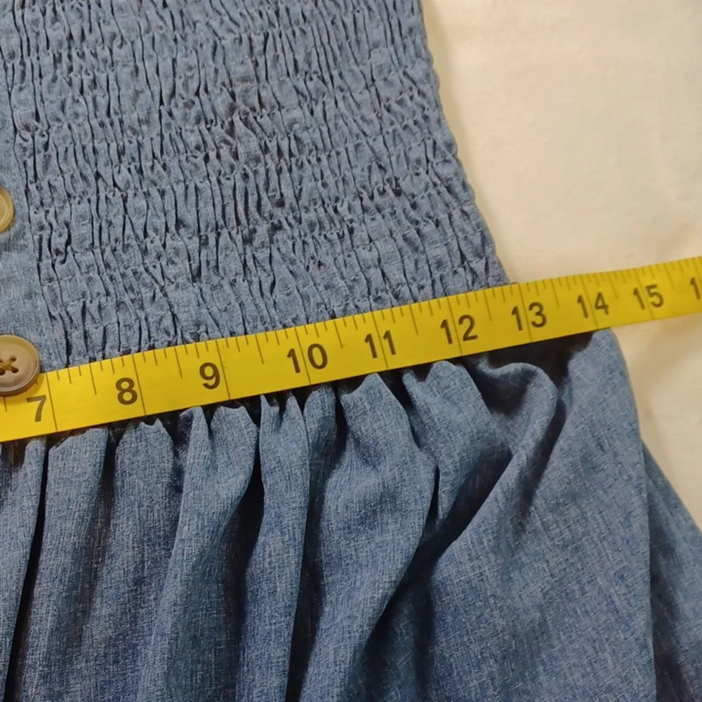 love by chesley chambray prairie smocked sundress button front spaghetti strap l - Picture 11 of 14